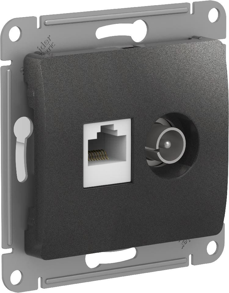 Systeme Electric Glossa Антрацит Розетка двойная TV + компьютерная RJ45, кат. 5Е фото