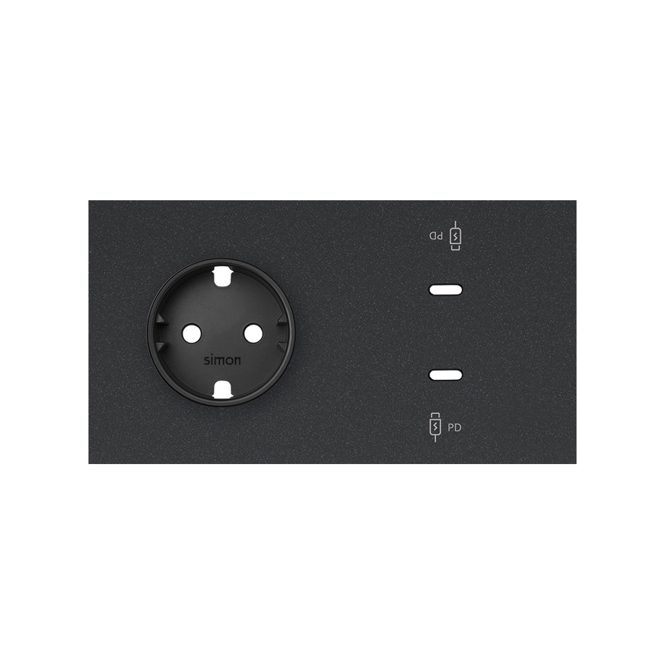 Simon 100 Черный матовый Кит 2 поста, фронт. Накладка на 1 роз.Schuko + 2 з/у USB C фото