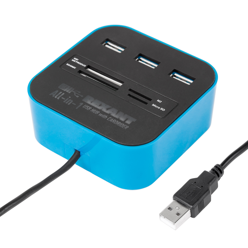 REXANT Разветвитель USB на 3 порта + картридер (Все в одном) черный. фото