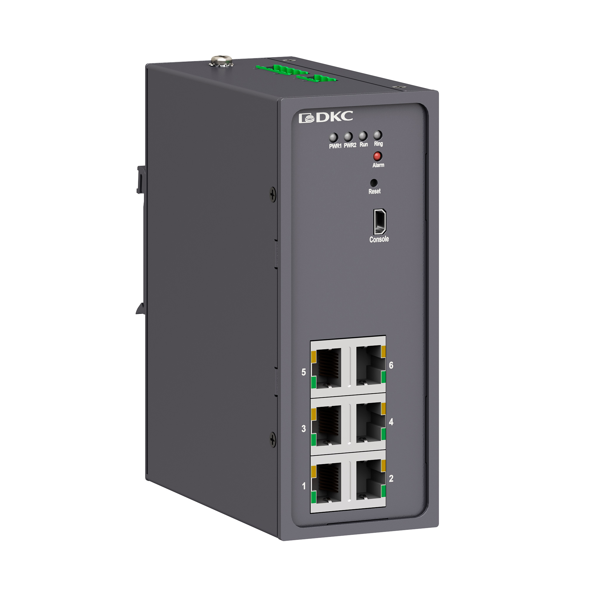 DKC Промышленный управляемый коммутатор, 6×10/100Base-T(X) портов RJ45, консольный порт Mini USB, 24-48В DC (18-72В DC), с резервированием фото
