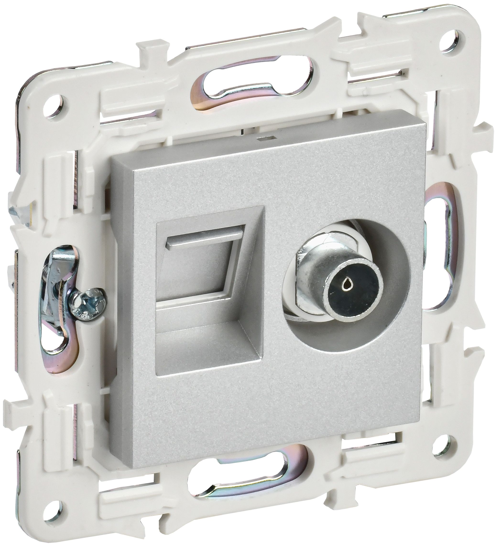 IEK SKANDY Серебряный Розетка двойная TV+RJ45 кат.5E SK-A14S фото