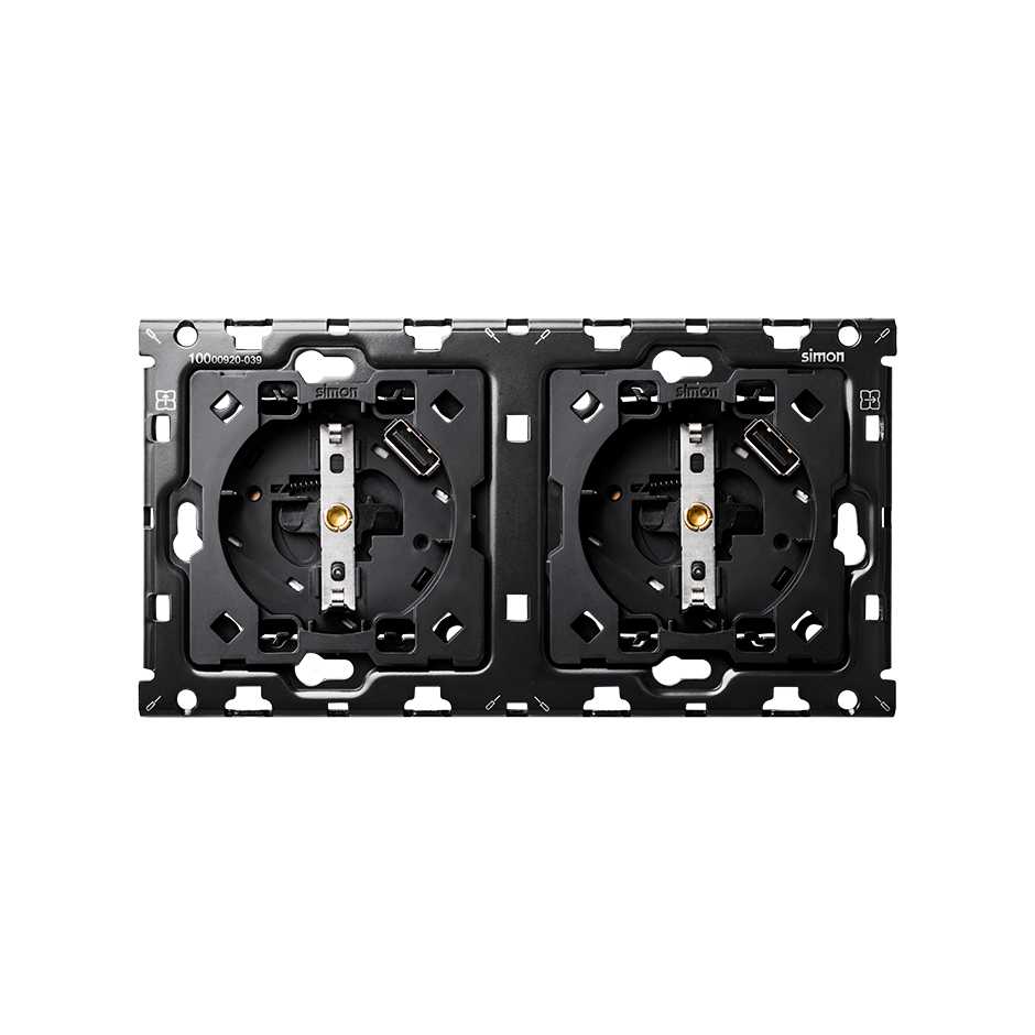 Simon 100 Кит 2 поста механизм 2 розетки Schuko с з/у USB SC 2.1А + суппорт фото