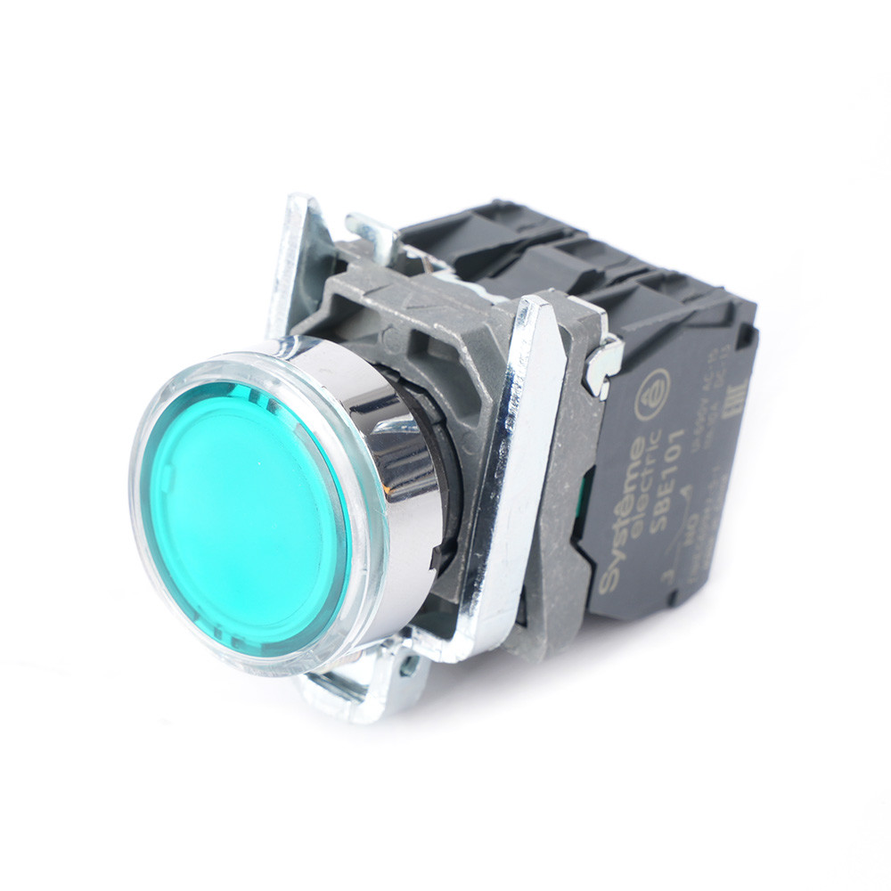 Systeme Electric Кнопка SB4 с подсветкой в сборе модуль 22мм зеленая металл 230-240ВAC 1НО+1НЗ фото
