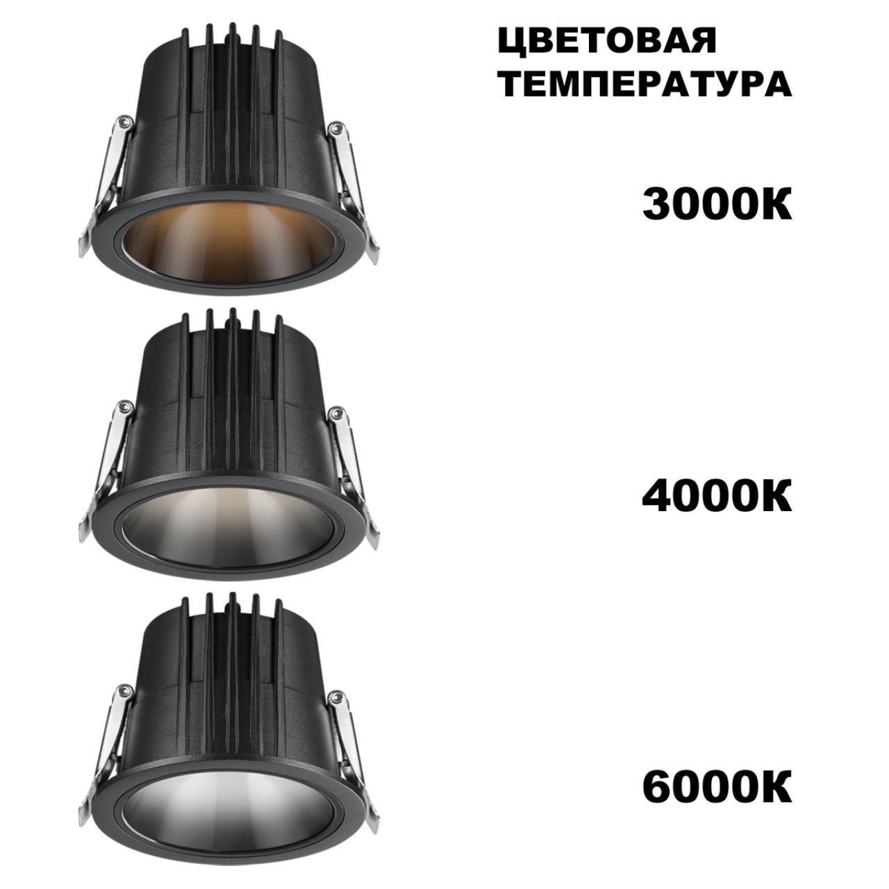 Novotech 359425 SPOT NT24 000 черный Светильник встраиваемый с переключателем цв. температуры IP65 LED 10W 170-265V 3000К\4000К\6000К LANG фото