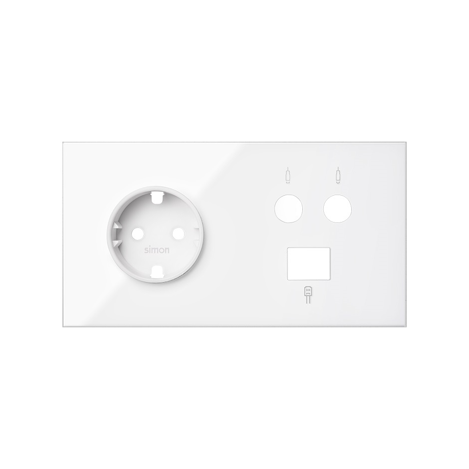Simon 100 Белый глянец Кит 2 поста, фронт. Накладка на 1 розетку Schuko + 1 розетку TV + 1 розетку RJ45 фото