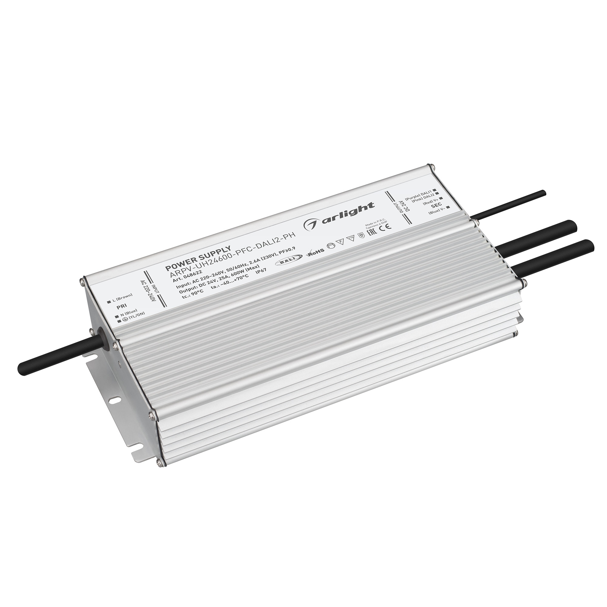 Блок питания ARPV-UH24600-PFC-DALI2-PH (24V, 25A, 600W) (Arlight, IP67 Металл, 7 лет) фото