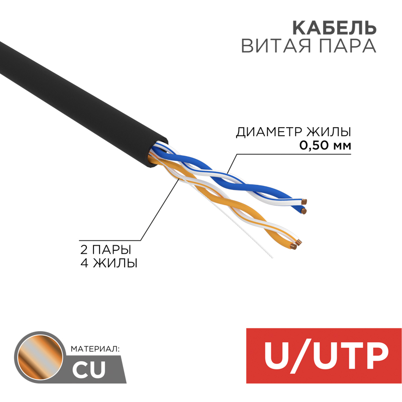 Кабель UTP 2PR 24AWG CAT5e 305м OUTDOOR Rexant. фото