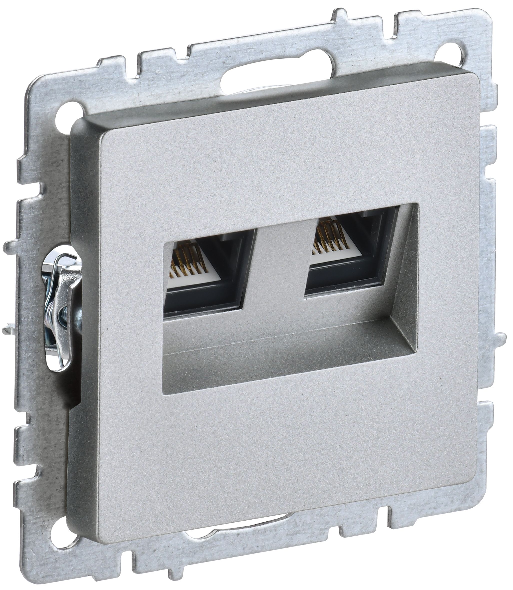 IEK BRITE BASE Алюминий Розетка двойная RJ11+RJ45 кат.5E РК/Т12-БрА фото