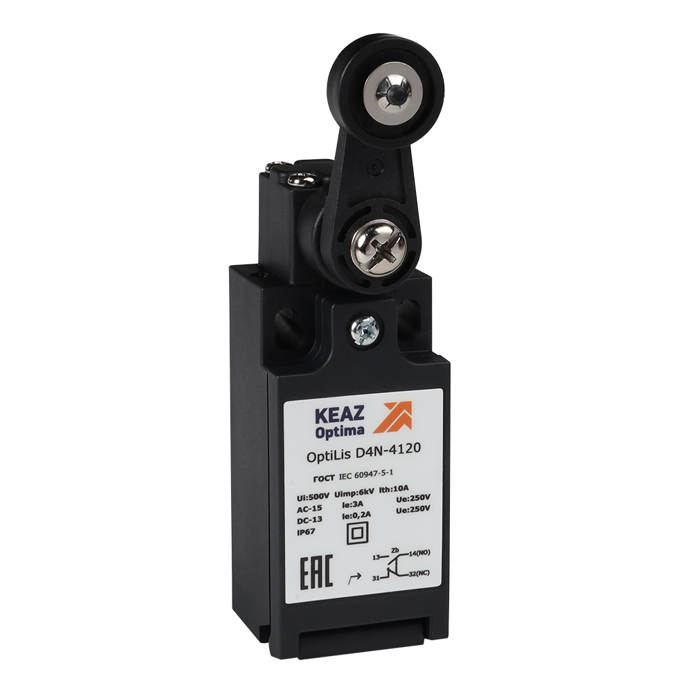 КЭАЗ Выключатель концевой OptiLiS D4N-4120 рычаг пластиковый с роликом пластиковым EN 50047 XCKN2118P20. фото