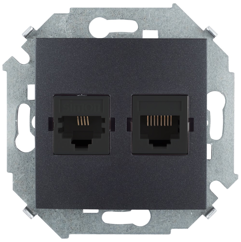 Simon 15 Графит Розетка телефонная RJ11+ компьютерная RJ45 кат.5е, Systimax фото