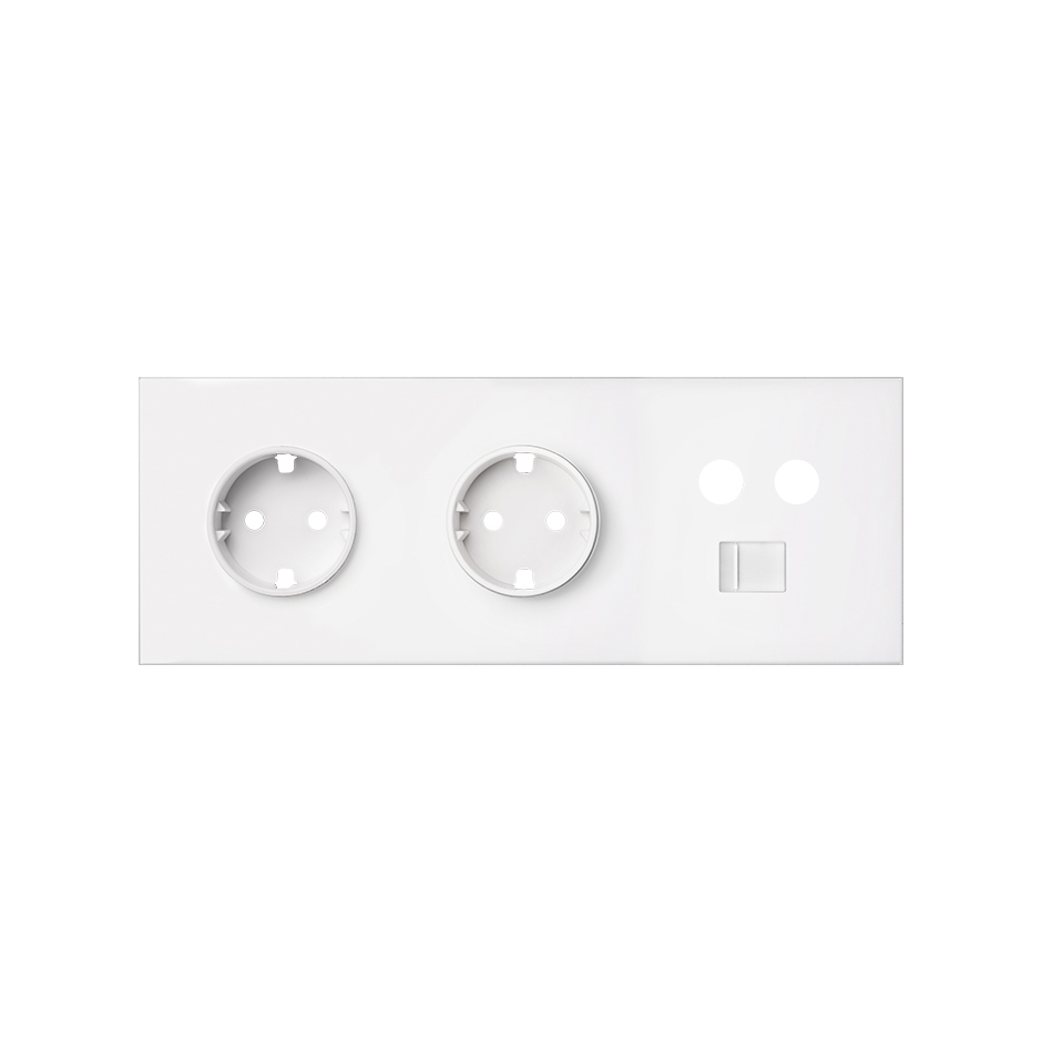 Simon 100 Белый матовый Кит 3 поста, фронт. Накладка на 2 розетки Schuko + 1 розетку TV + 1 розетку RJ45 фото