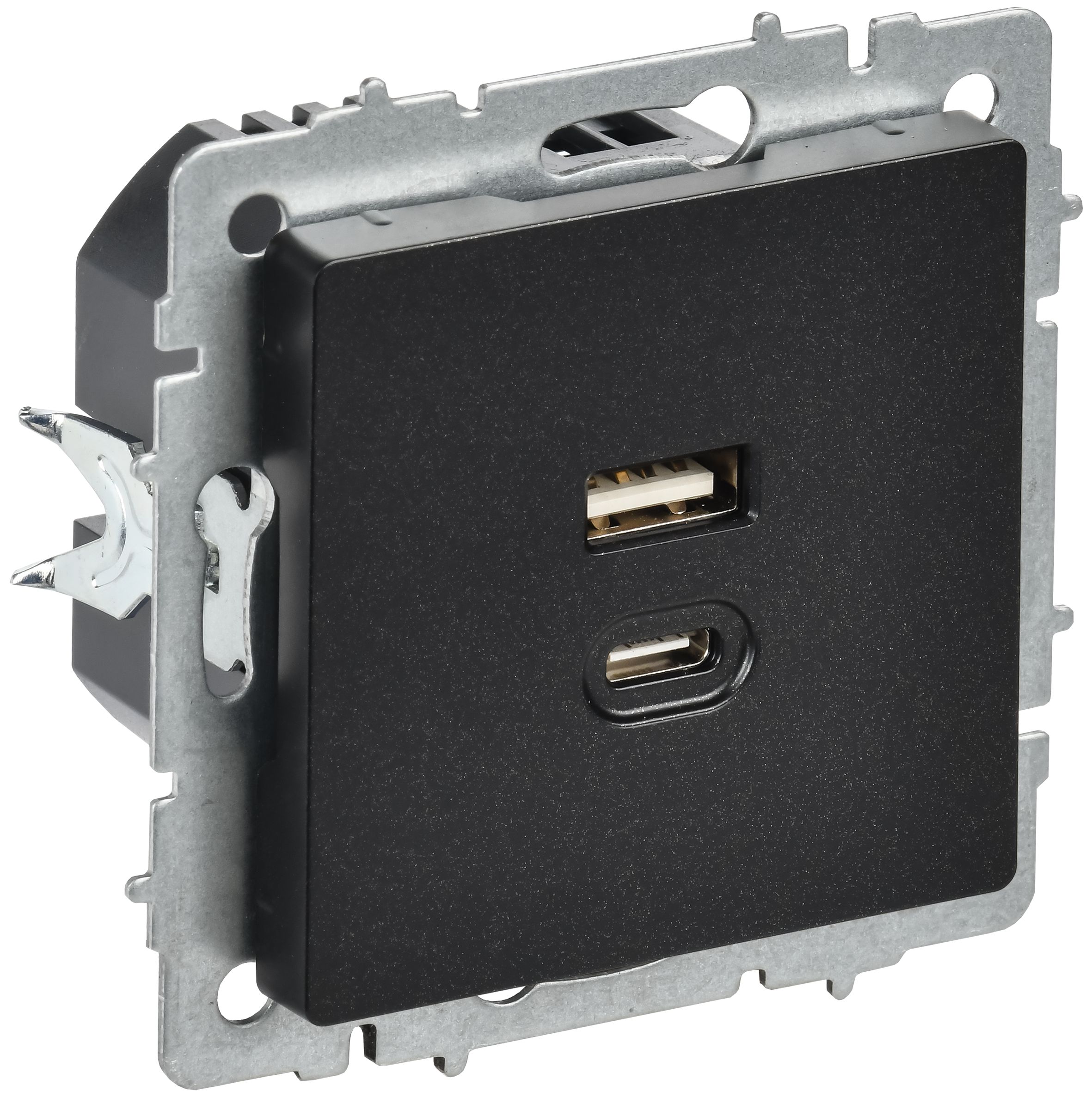 IEK BRITE Роз. USB A+C 45Вт высокоск. зар. РЮ11-2-БрЧ черн. фото