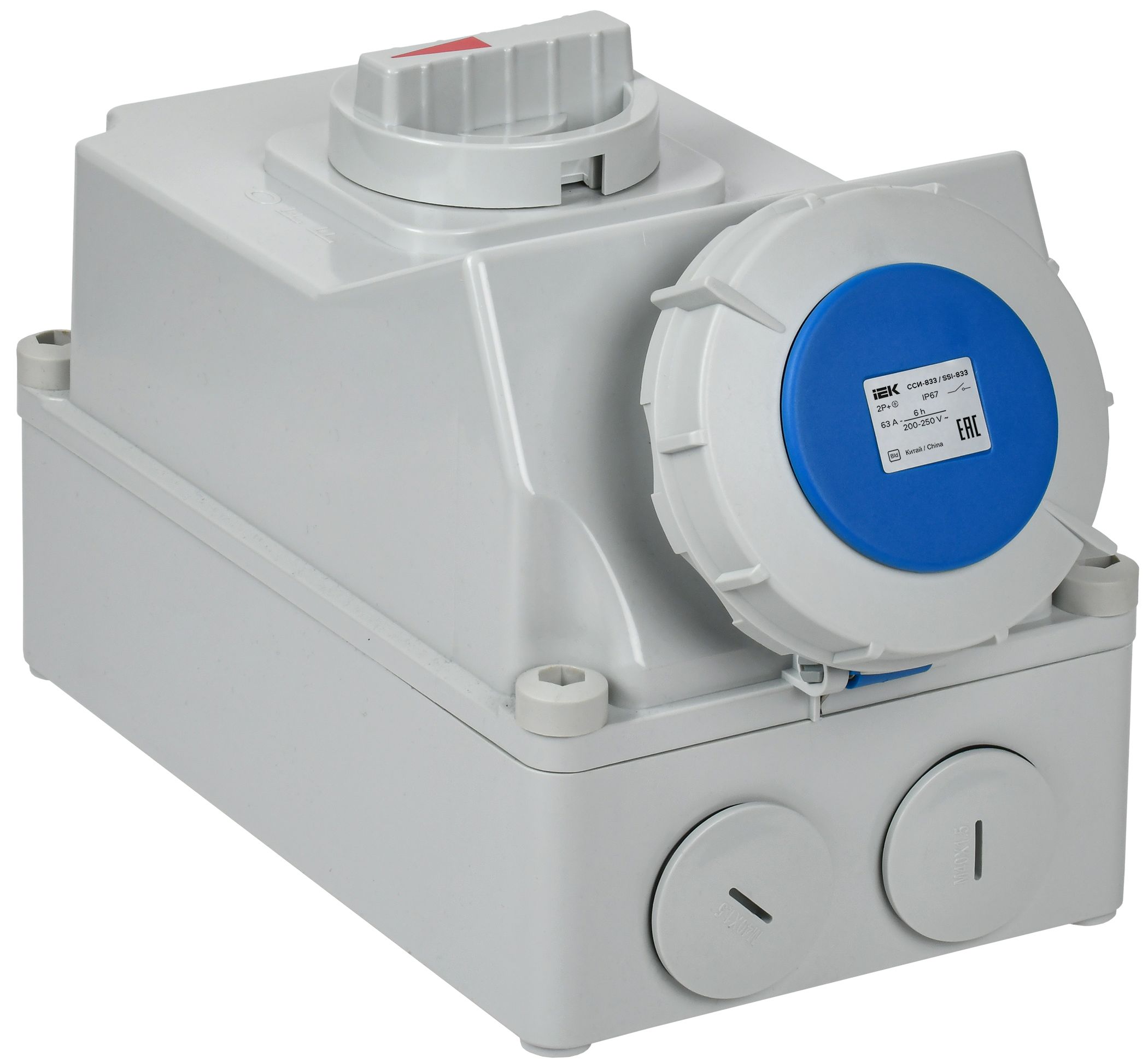 IEK Розетка с мех. блок. ССИ-833 63А-6ч 220В 2P+PE IP67 фото