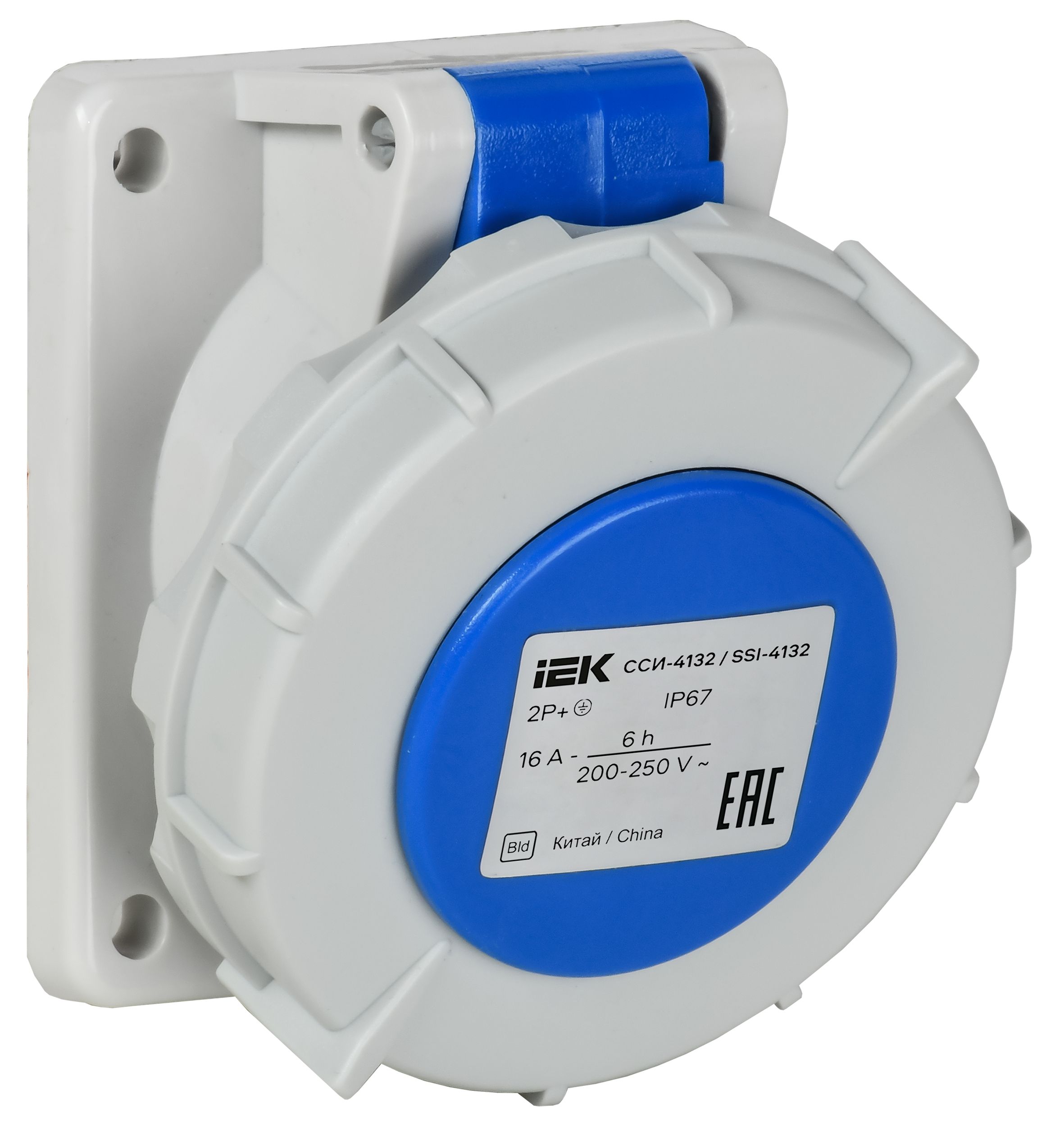 Розетка встр. угл. ССИ-4132 16А-6ч 220В 2P+PE IP67 IEK фото