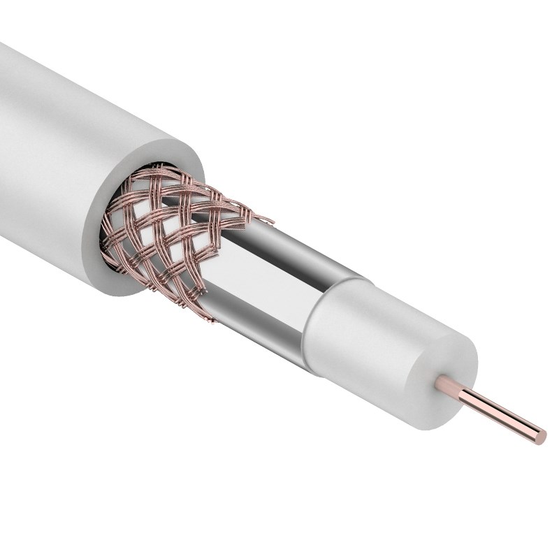 Кабель коаксиальный RG-59U+Cu, (64%), 75 Ом, (бух100) белый Rexant. фото