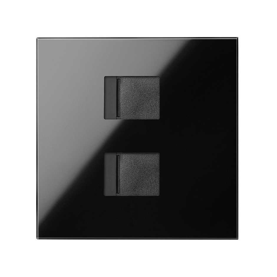 Simon 100 Черный глянец Накладка розетки 2xRJ45 фото