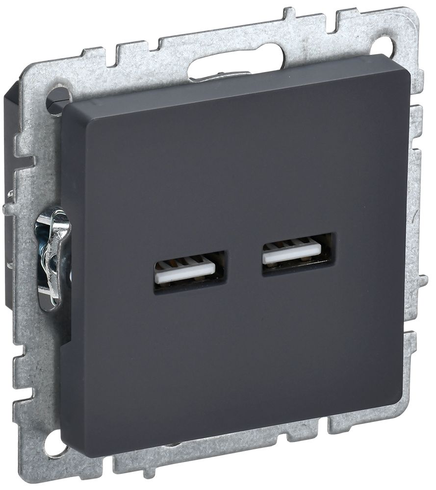 IEK BRITE BASE Графит Розетка USB A+A 3,1А РЮ10-1-БрГ фото