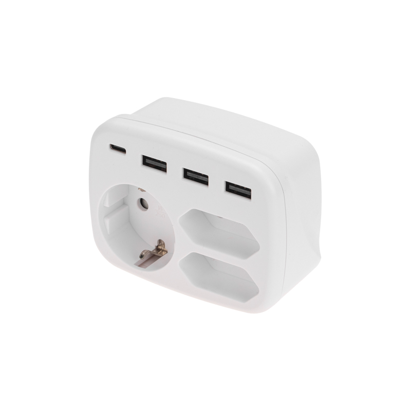 REXANT Тройник электрический 16А, 2х2,5А с/з, 3 разъема USB-A 2,4А, 1 разъем USB-C 3А, белый фото