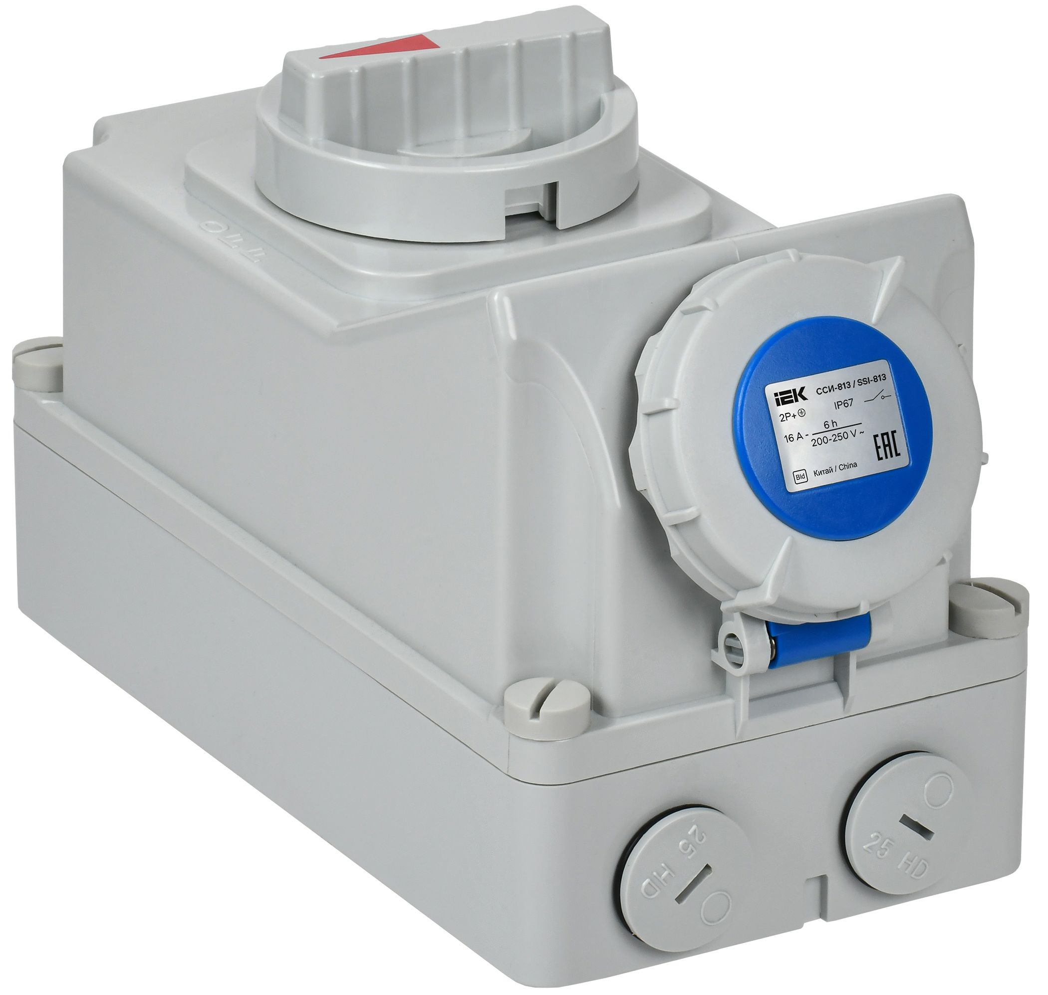 IEK Розетка с мех. блок. ССИ-813 16А-6ч 220В 2P+PE IP67 фото