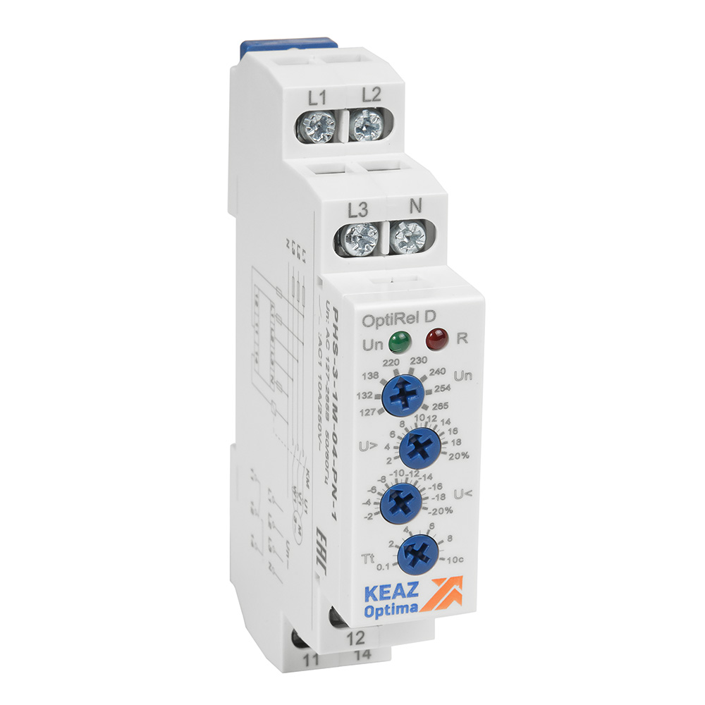 КЭАЗ Реле контроля фаз OptiRel D PHS-3-1M-05-PN-2 повышенного/пониженного асимметрии 3Ф+N 2CО. фото