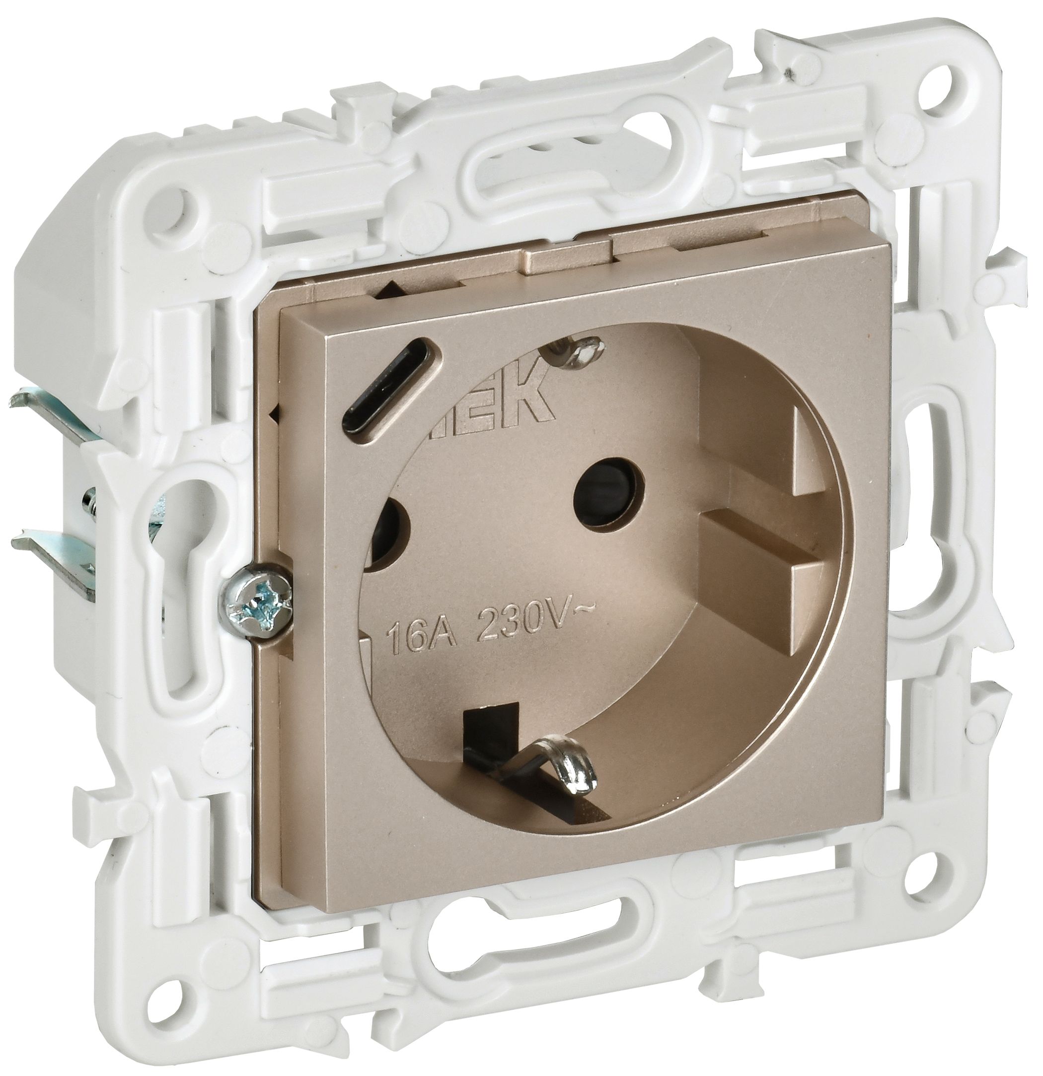 IEK SKANDY Шампань Розетка с/з с защитными шторками 16А с USB C 18Вт SK-R17Sh фото