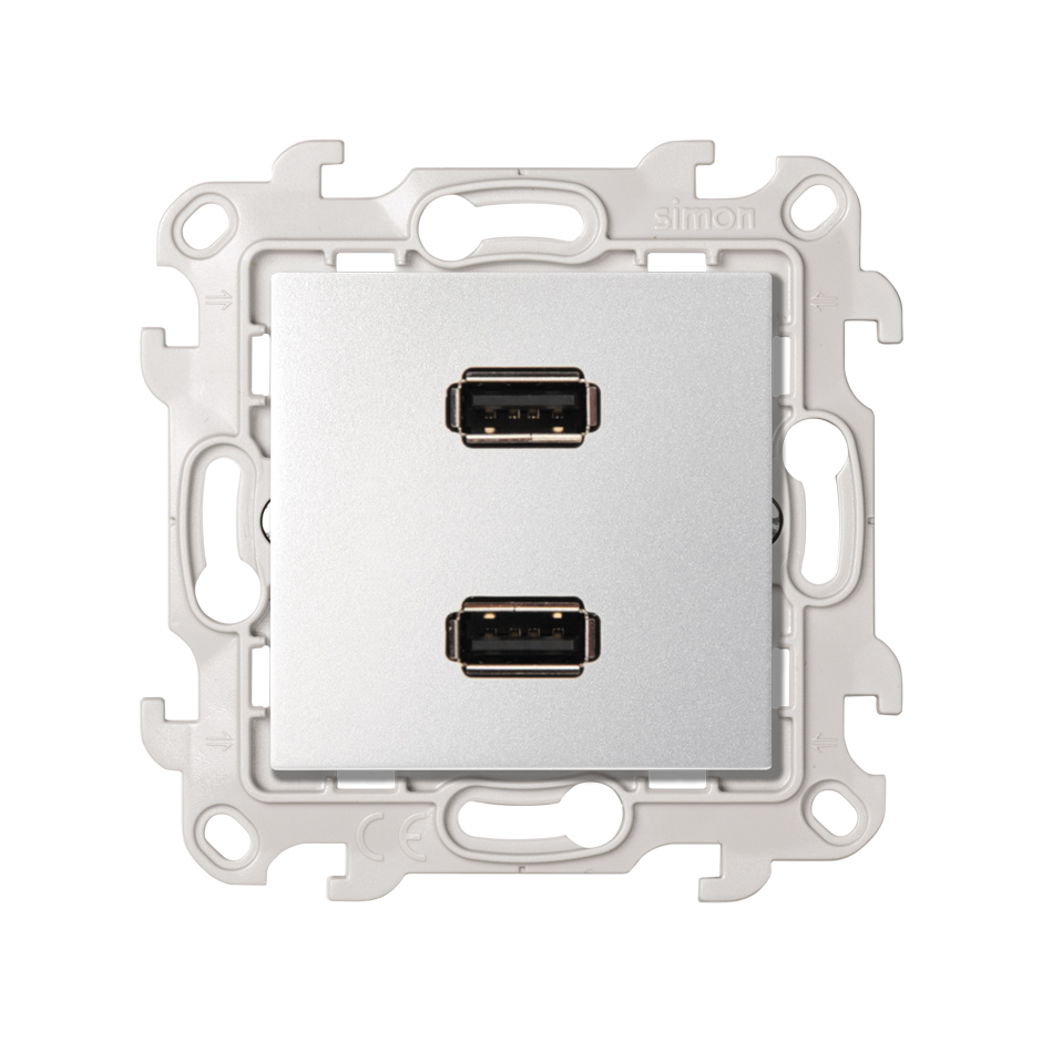 Simon 24 Алюминий Розетка 2xUSB 2.0 для передачи данных фото
