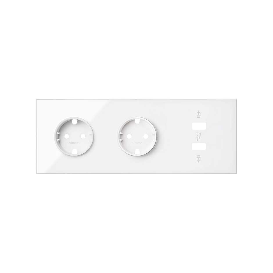 Simon 100 Белый глянец Кит 3 поста, фронт. Накладка на 2 розетки Schuko + 1 з/у 2xUSB фото