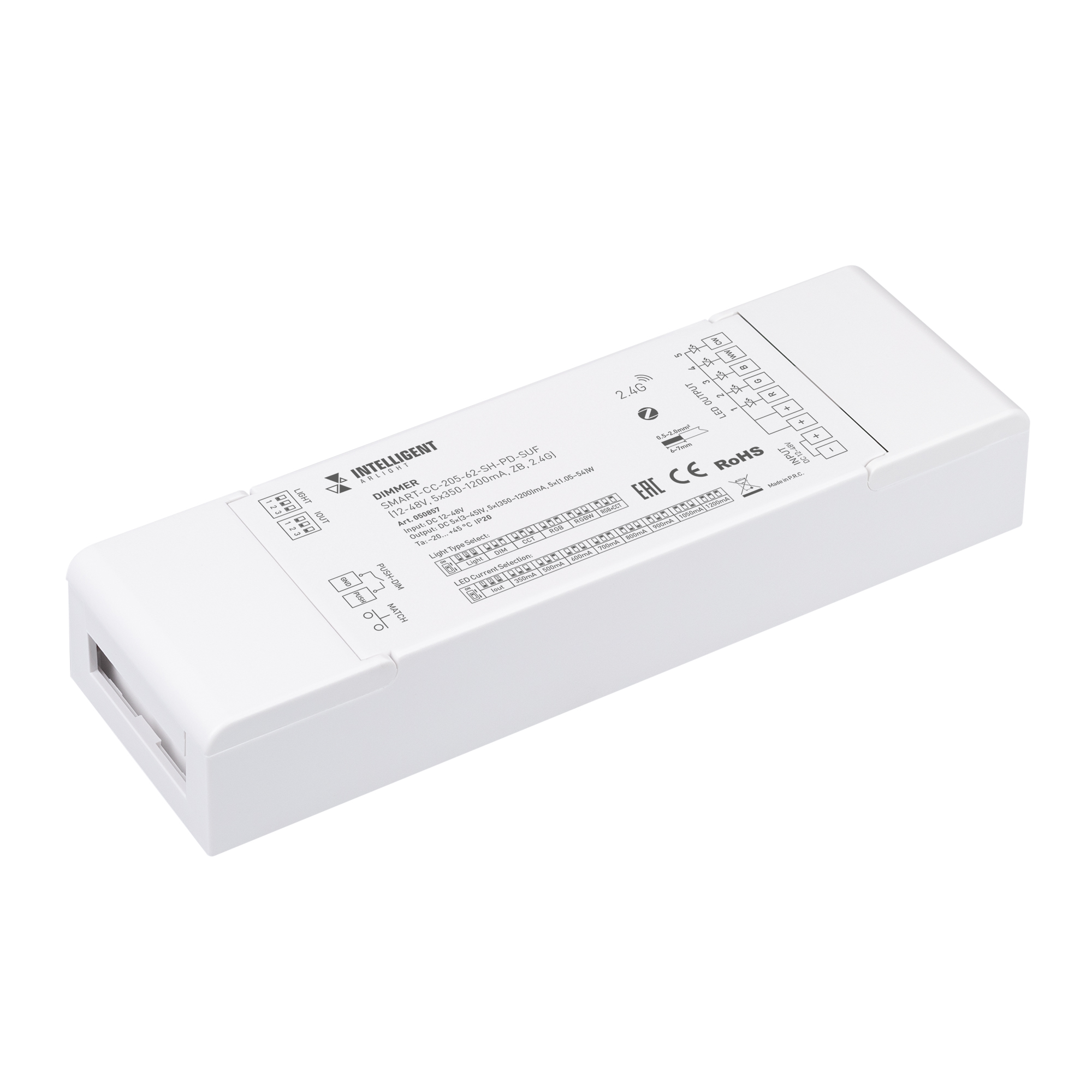 Arlight INTELLIGENT Диммер SMART-CC-205-62-SH-PD-SUF (12-48V, 5x350-1200mA, ZB, 2.4G) (IARL, IP20 Пластик, 5 лет) фото
