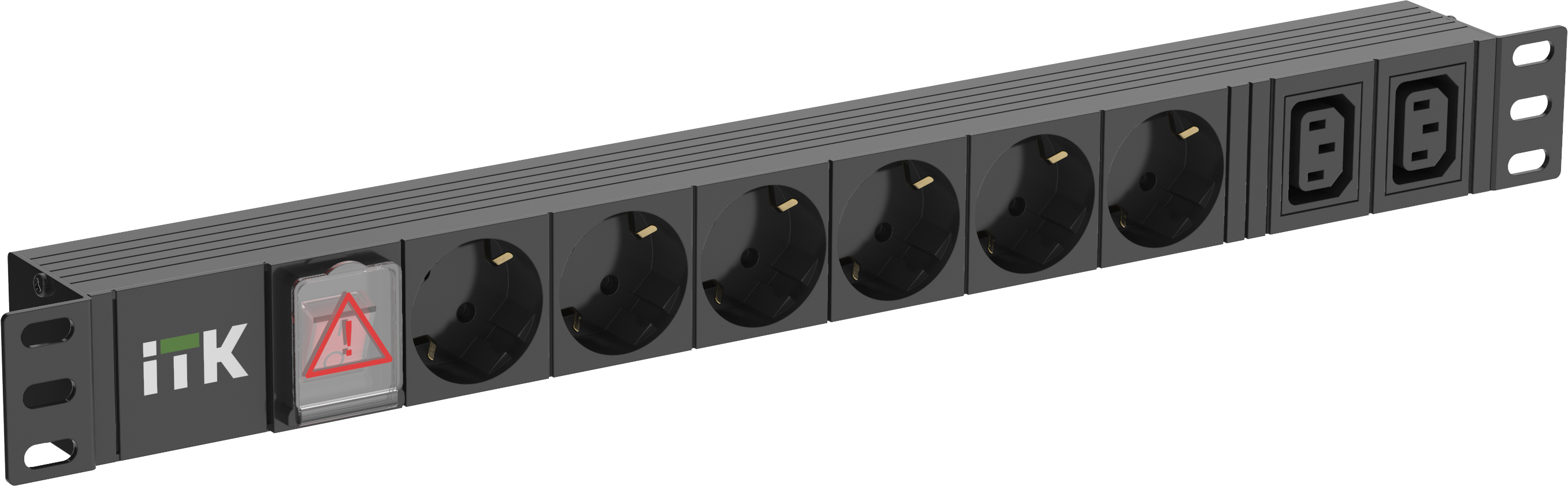 IEK ITK PDU 6 розеток нем. ст. + 2 С13 LED 1U вх. С14 алюмин. фото