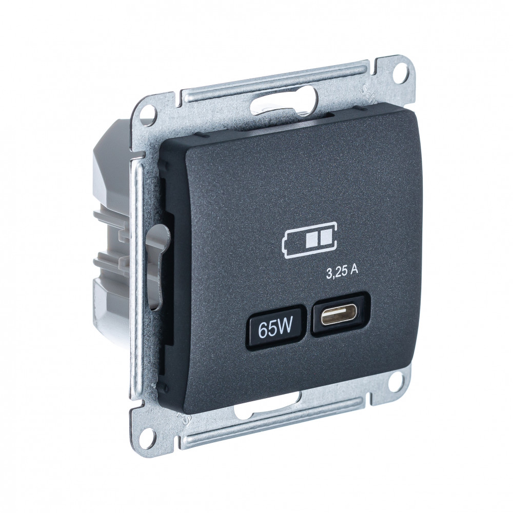 Systeme Electric Glossa Антрацит USB Розетка тип-C 65W высокоскор.заряд. QC, PD, мех. фото