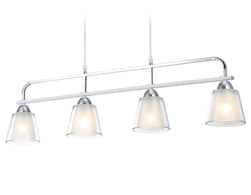 Ambrella Светильник подвесной TR303242/4 WH/CH/CL/FR белый/хром/прозрачный/белый матовый E27*4 max 60W 870*120*780 фото