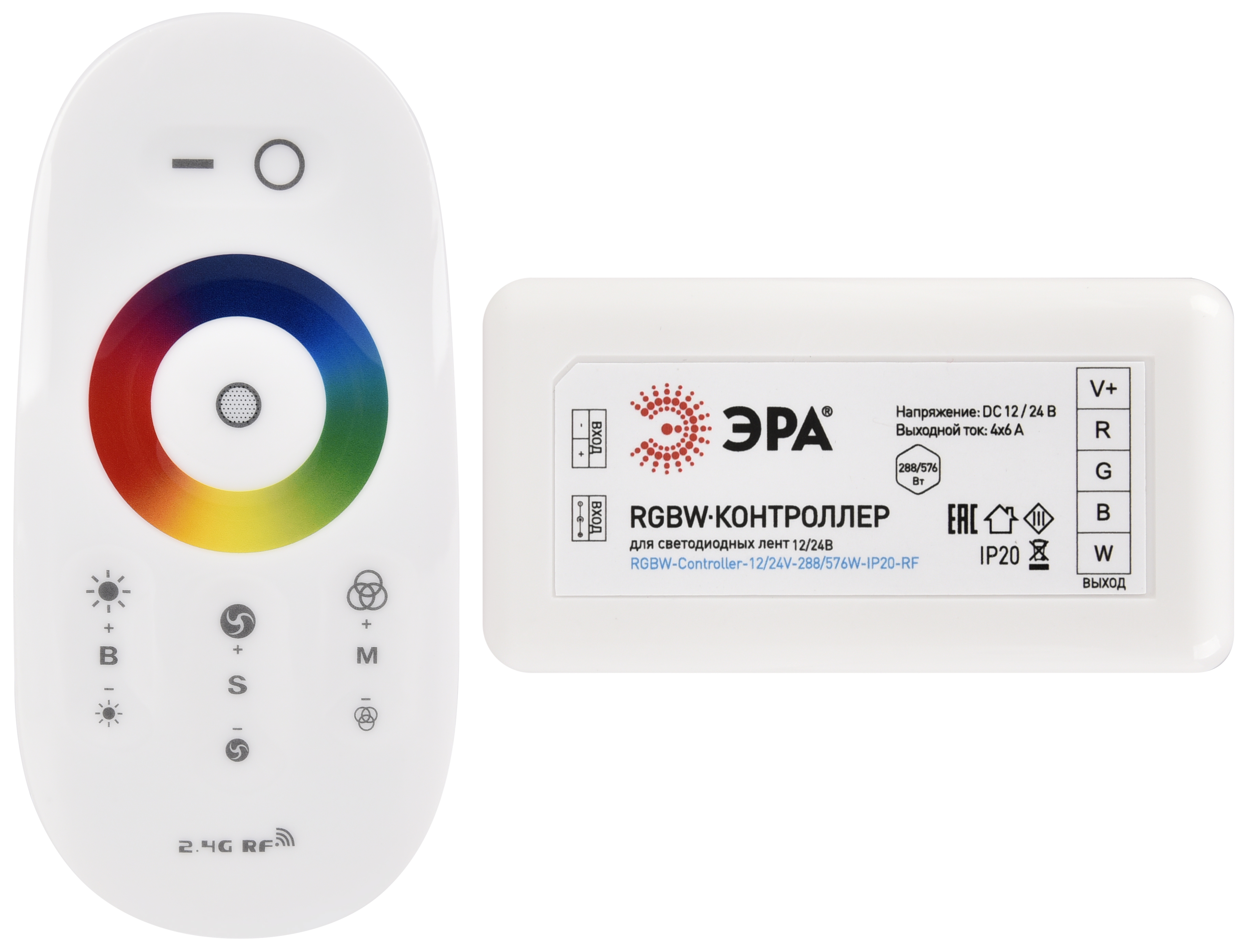 ЭРА Контроллер для светодиодной ленты с радио пультом RGBW-Controller-12/24V-288/576W-IP20-RF фото