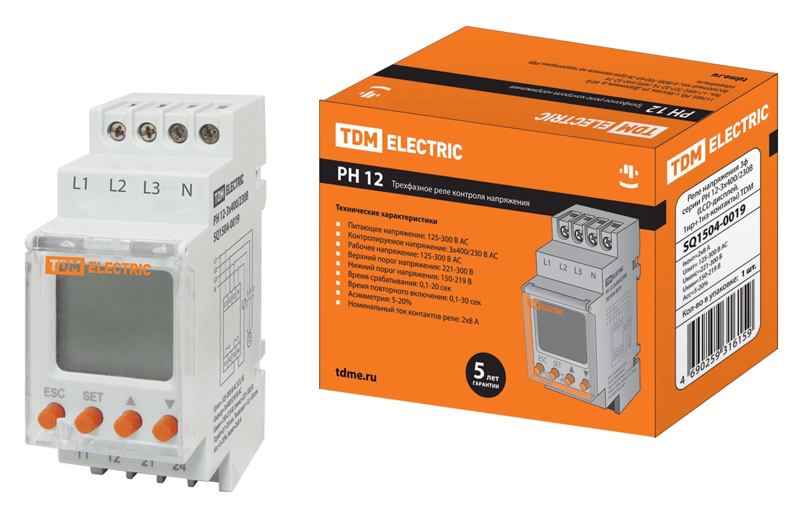 TDM Реле напряжения 3ф серии РН 12-3х400/230В (LCD-дисплей, 1нр+1нз-контакты) фото