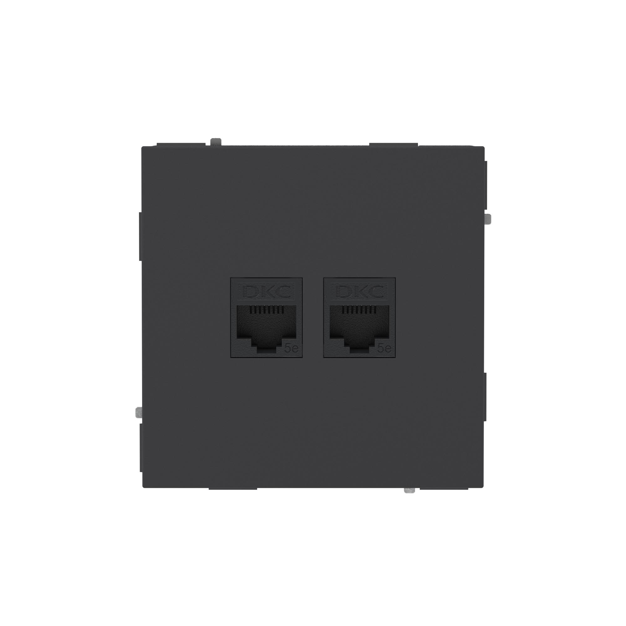 DKC KANT Компьютерная розетка RJ-45 без шторки, кат.5е двойная, черный уголь фото