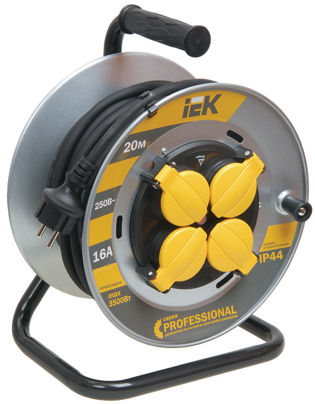 IEK Катушка УК20 на мет с т/з 4 места 2Р+PЕ/20м КГ 3х1,5мм2 IP44 Professional фото
