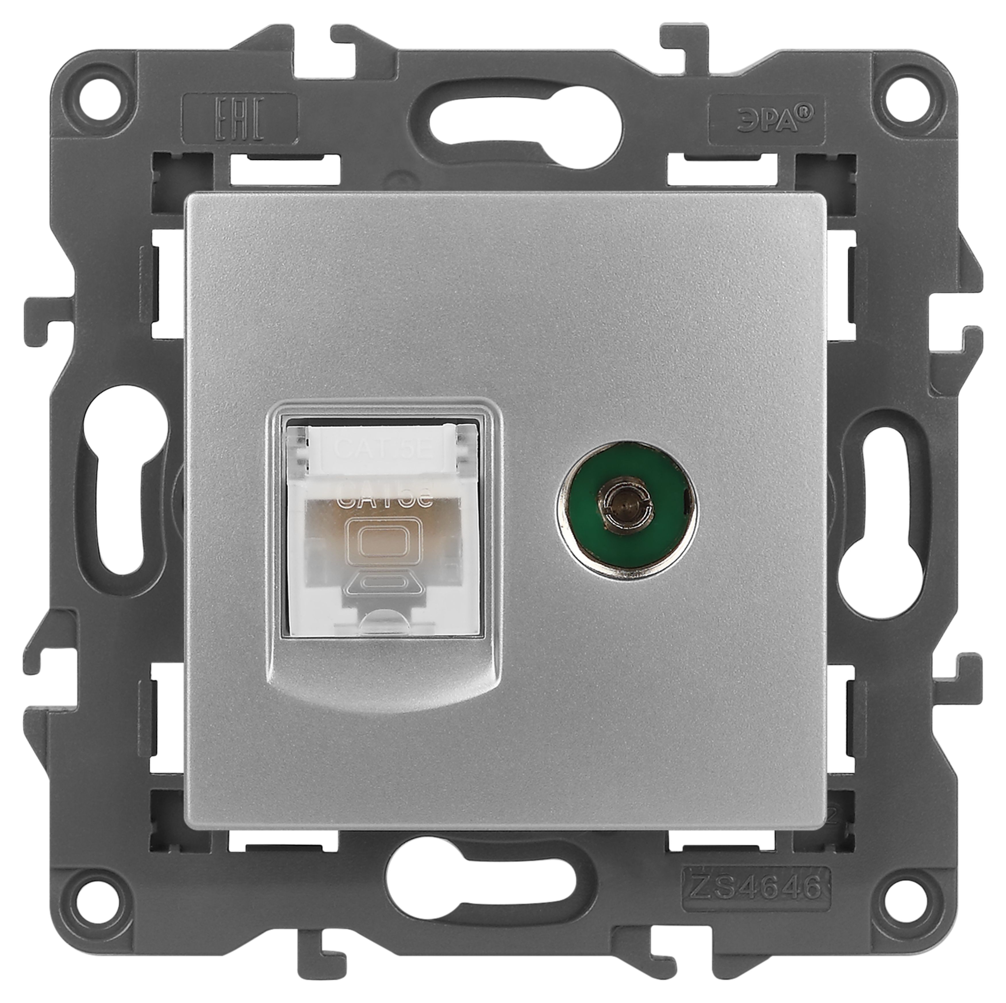 ЭРА Розетка Elegance 14-3110-03 RJ45+TV IP20 алюминий фото