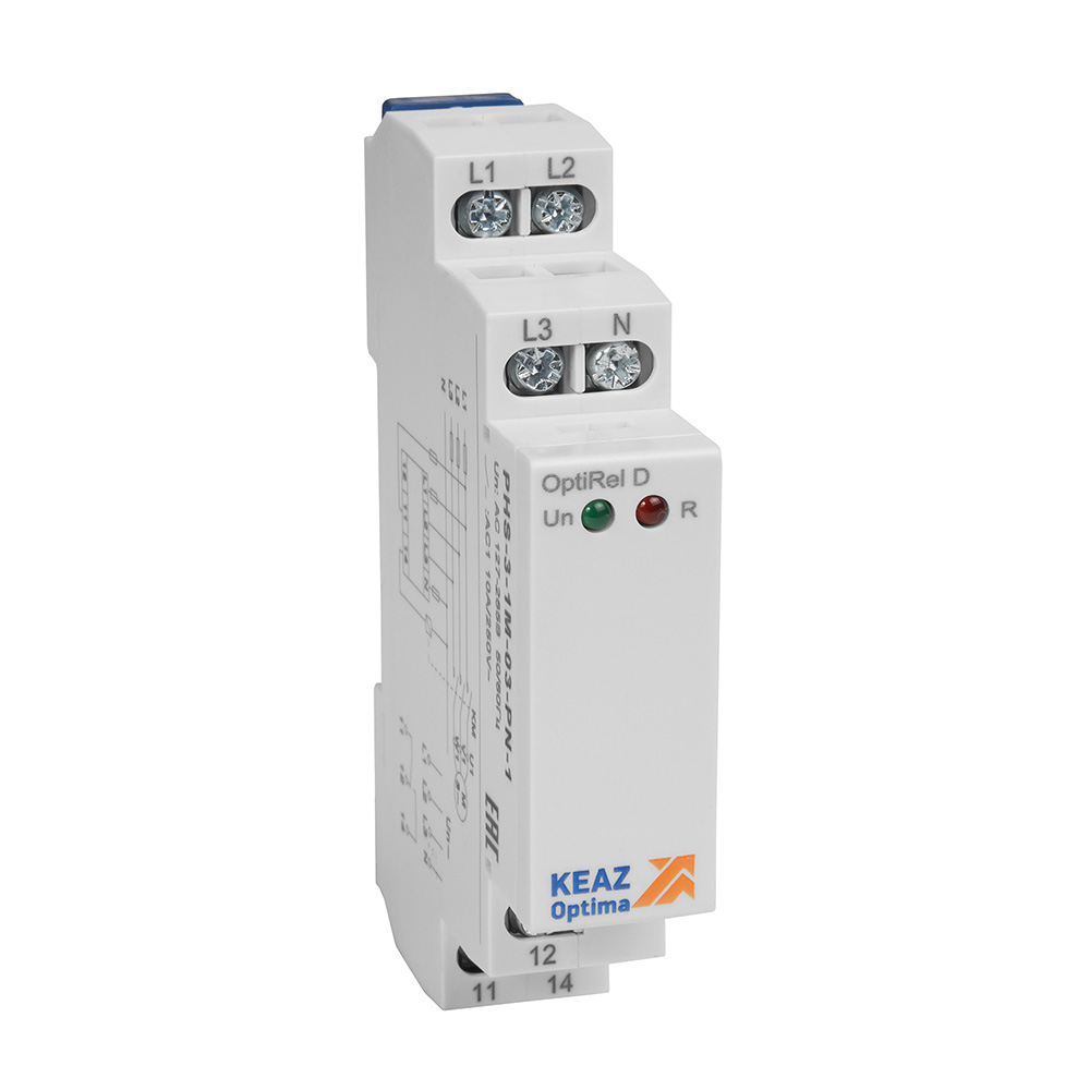 КЭАЗ Реле контроля фаз OptiRel D PHS-3-1M-03-PN-2 чередования обрыва фаз 3Ф+N 2СО. фото