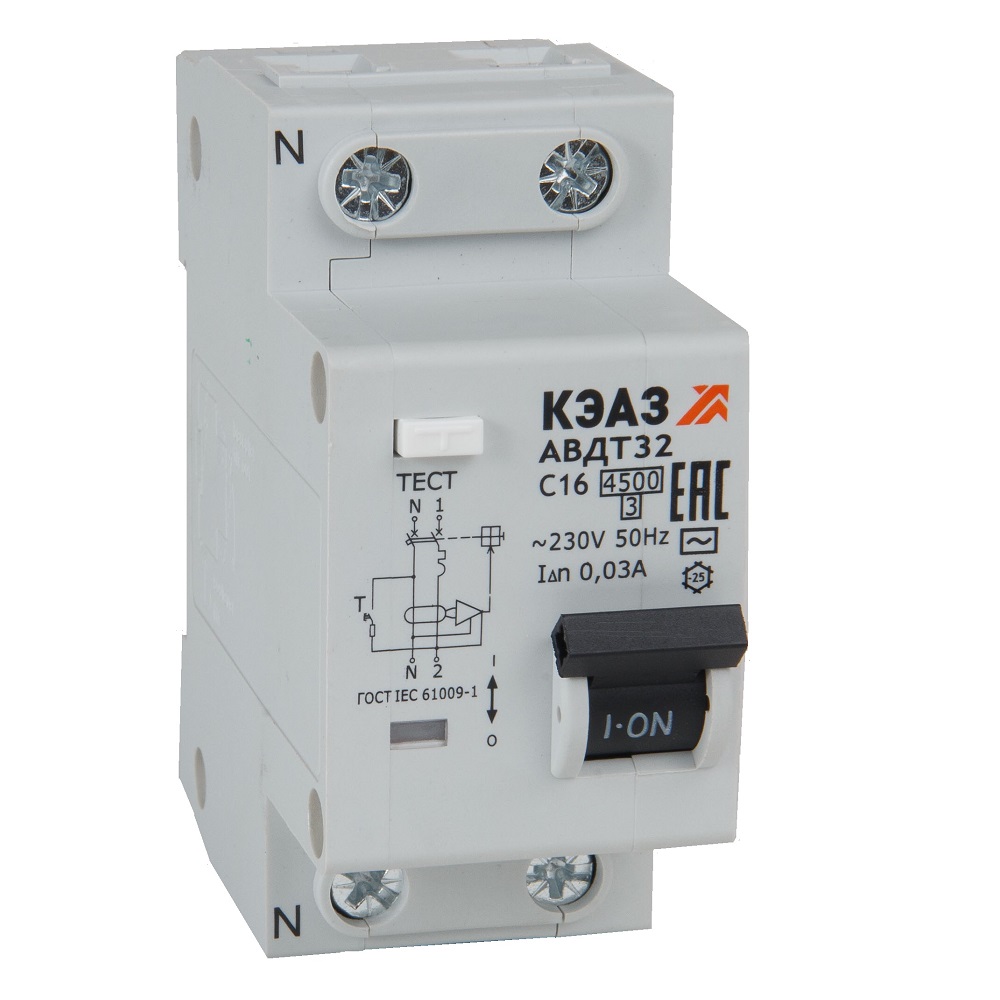 КЭАЗ АВДТ с защитой от сверхтоков АВДТ32-22C16-AC-УХЛ4 (2P, C16, 30mA) 4,5кА. фото