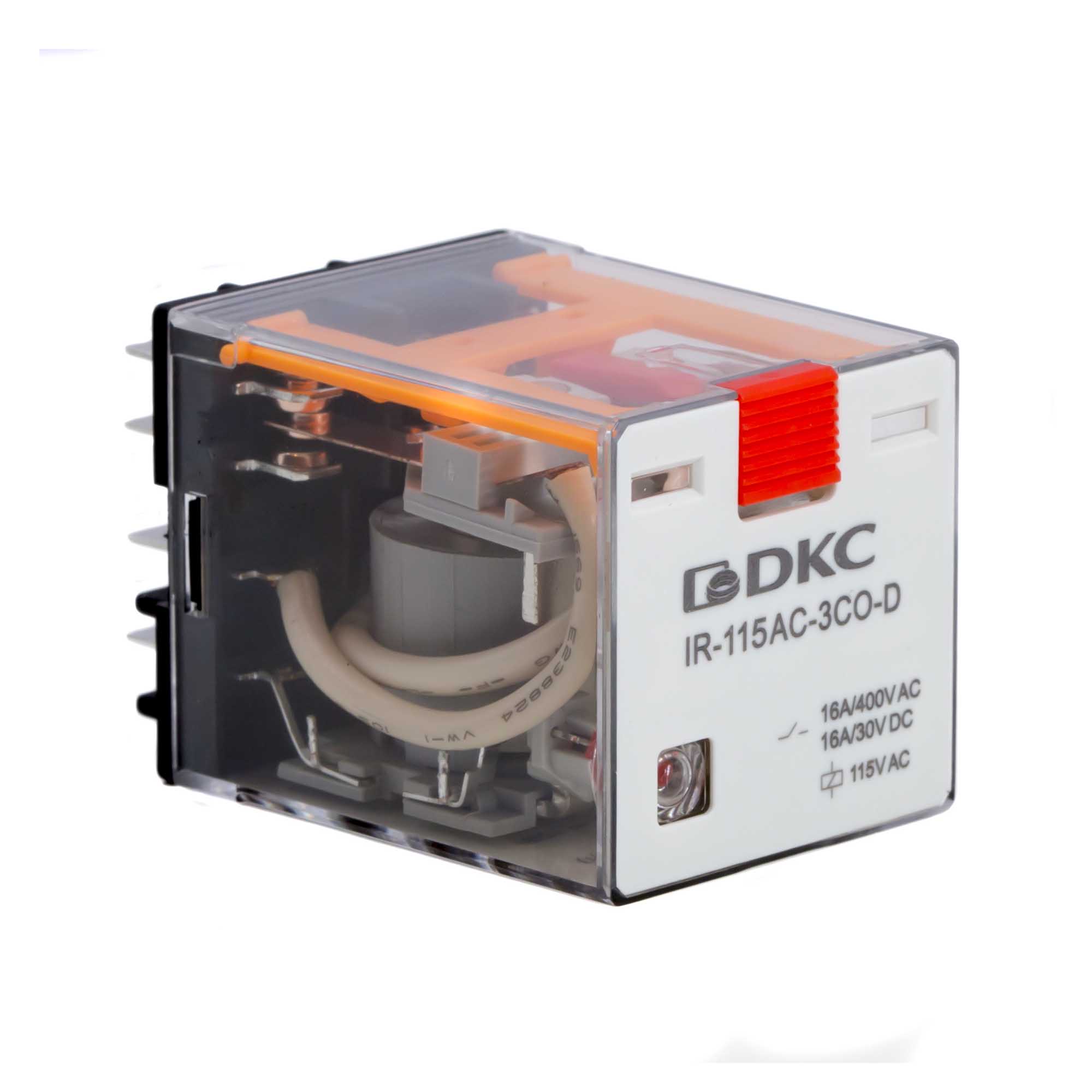 DKC Реле миниатюрное силовое, 3CO, ком. ток 16А, AgSnO2, напряжение 115V AC, опция: тест-кнопка+светодиод фото