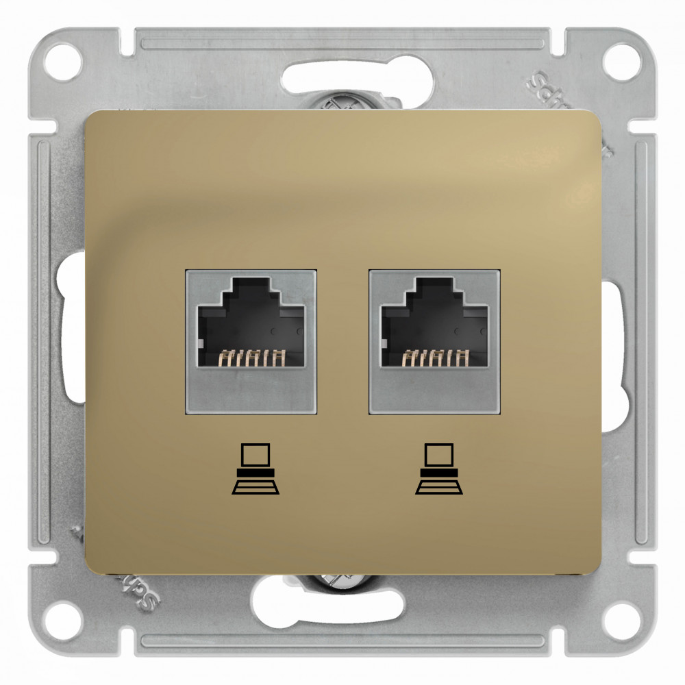 Systeme Electric Glossa Титан Розетка 2-ая компьютерная RJ45+RJ45, кат.5E фото