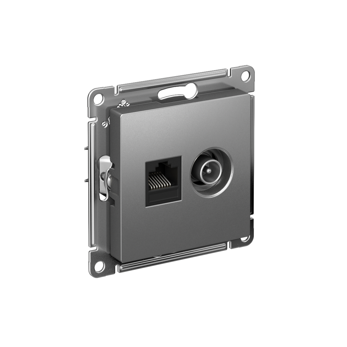 Systeme Electric AtlasDesign Сталь Розетка двойная комп+ТВ, RJ45+TV, кат.5E, механизм фото