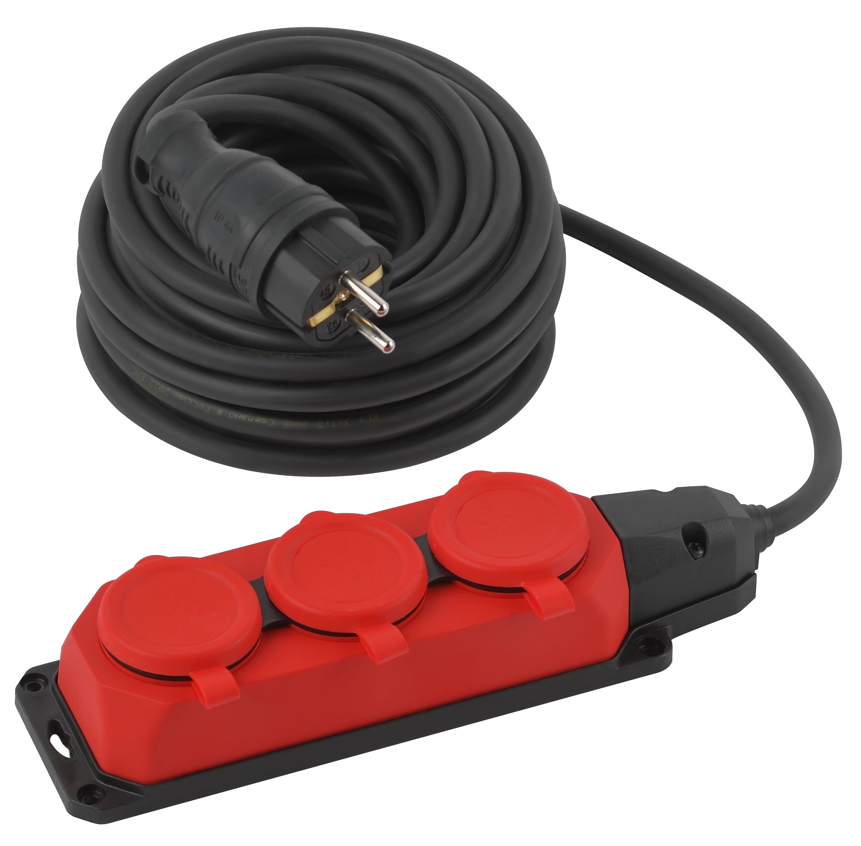 ЭРА Удлинитель силовой UK-3e-3x1,5-10m-IP44(KG) с заземлением 3 розетки каучук 10м КГ 3х1,5мм2 IP44 фото