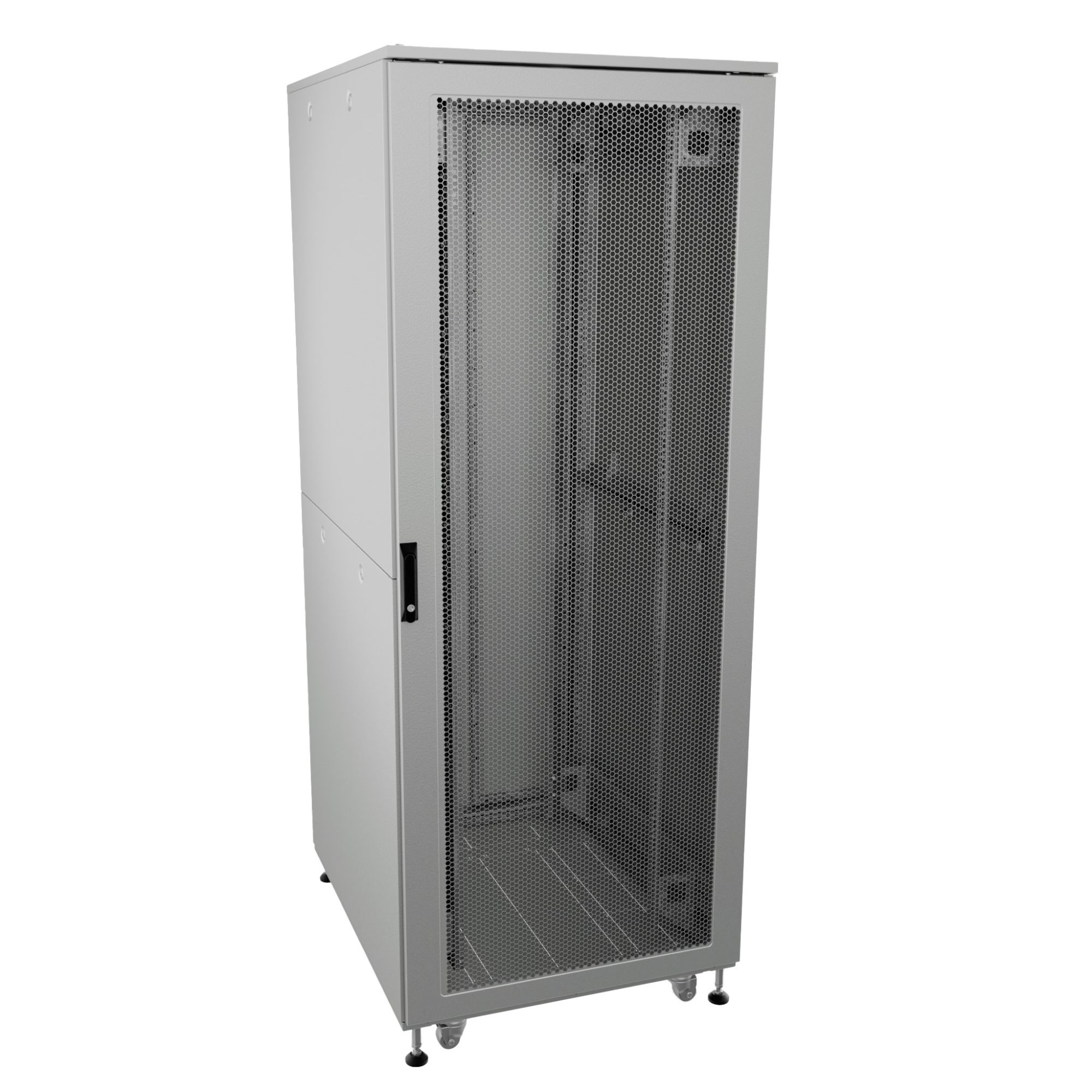 DKC Шкаф напольный разобранный 19'' IT-CQE-N 24U 600x1000мм, крыша с вырубкой, дверь перф. и перф., одинарные боковые панели, серый RAL7035 фото