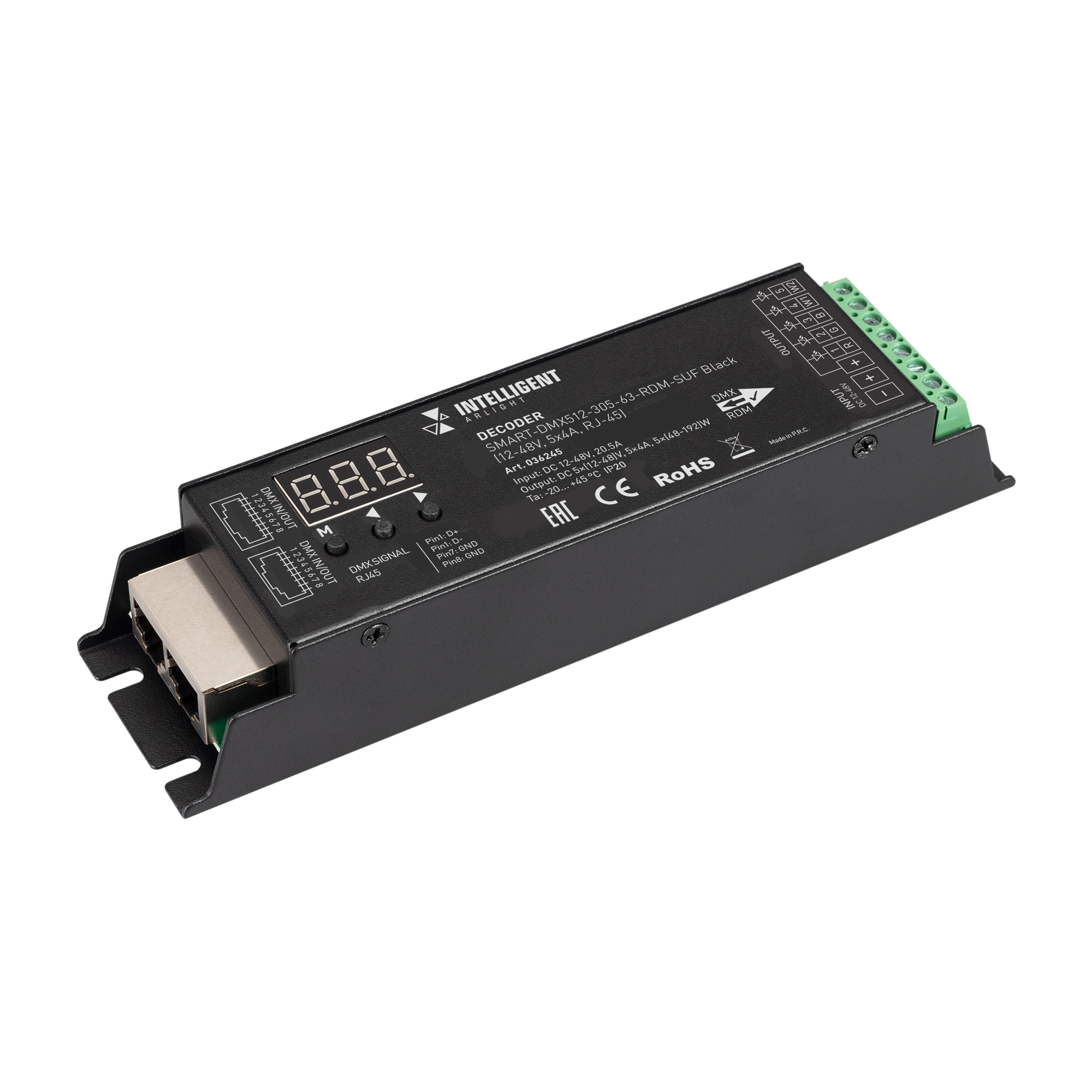 Arlight INTELLIGENT ARLIGHT Декодер SMART-DMX512-305-63-RDM-SUF Black (12-48V, 5x4A, RJ-45) (IARL, IP20 Металл, 5 лет) фото