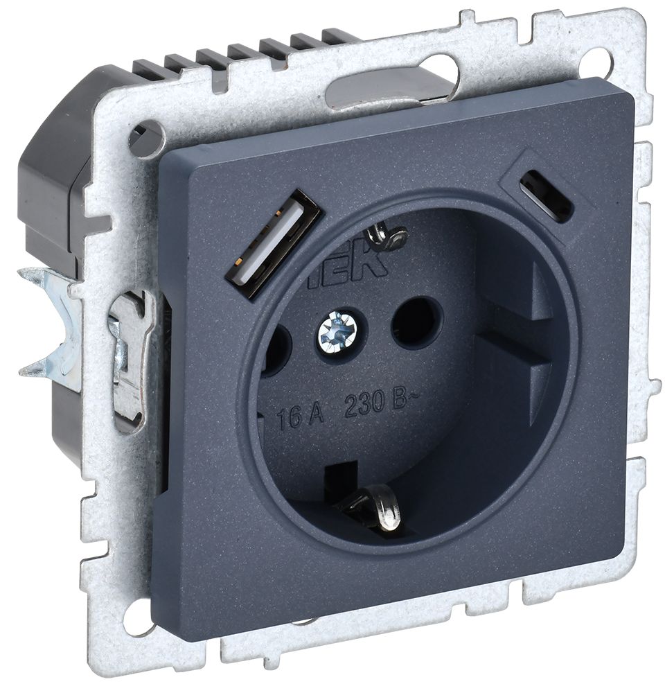 IEK BRITE BASE Маренго Розетка с з/к/ш 16А с USB A+C 18Вт РЮш11-1-БрМ фото