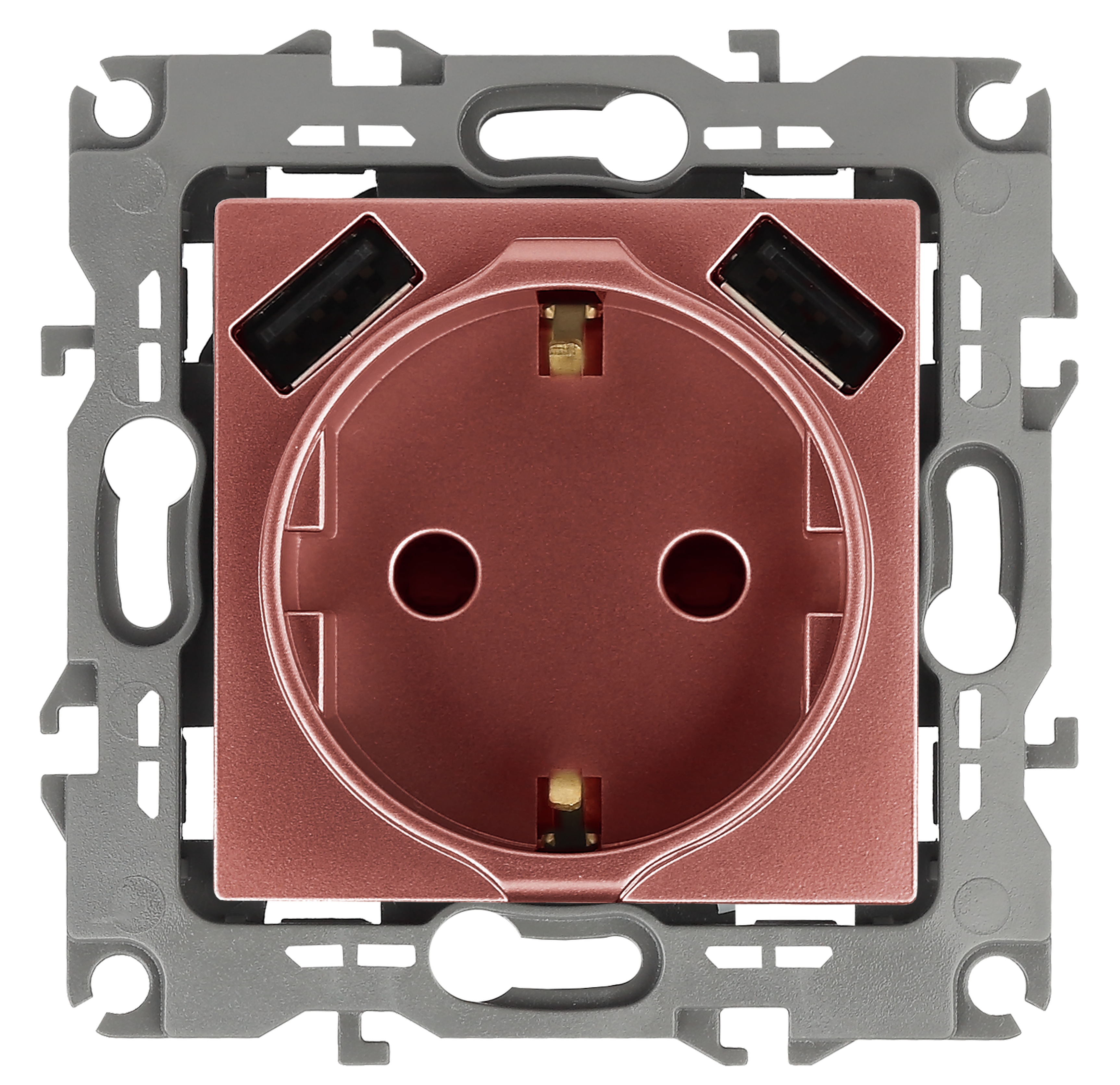 ЭРА Розетка Серия 12 12-4109-14 2P+E 16A-250В штор. с 2xUSB 5В-3А медь фото
