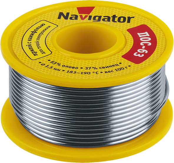 Припой Navigator NEM-Pos05-63K-1-K100 (ПОС-63, катушка, 1 мм, 100 гр)