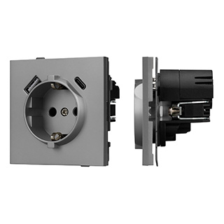 Arlight Механизм розетки с USB зарядкой SCT-TENDO-MUAC-PL-GR (230V, 16A) (-) фото
