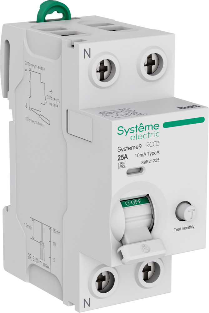 Systeme Electric Systeme9 Выключатель дифференциального тока (ВДТ) 25A 2P 10мА Тип-A 230В фото
