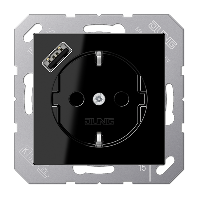 JUNG Розетка SCHUKO® с USB-зарядным устройством, тип А термопласт черный фото